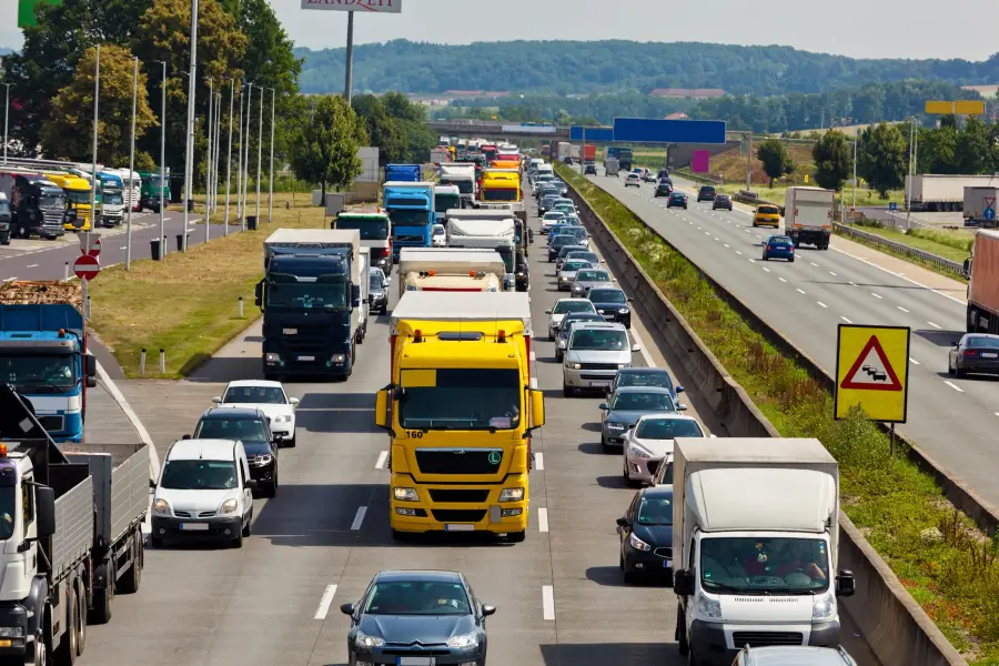 non-functioning emergency lane in a traffic jam on a highway